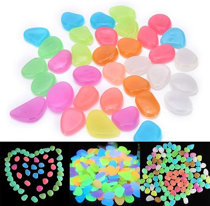 Oubest Glow in The Dark Pebbles/Glow Stones/Glowing Rocks Blue Decor for Garden/Fish Tank/Aquarium/Walkway/Driveway/Plant Pots/Bonsai (100, Multi-Colored)