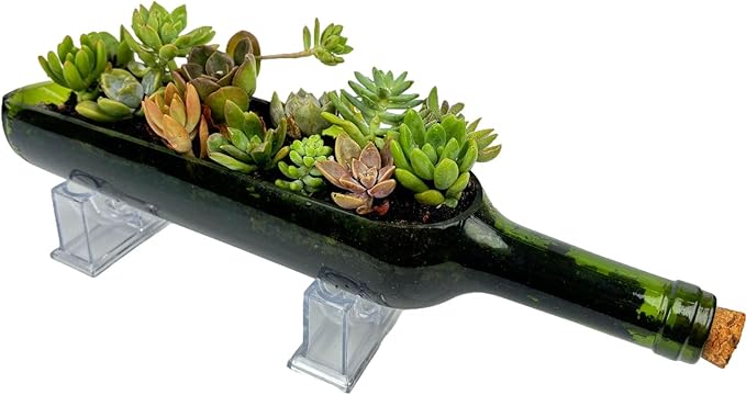 Wine Bottle Planter Vase with Stand, Wine Bottle Succulent Planter Pots for Plants/Cactus/Flower,Glass Candle Holder Vase, Glass Fruit Salad Tray, Without Plant