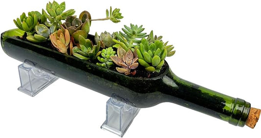 Wine Bottle Planter Vase with Stand, Wine Bottle Succulent Planter Pots for Plants/Cactus/Flower,Glass Candle Holder Vase, Glass Fruit Salad Tray, Without Plant