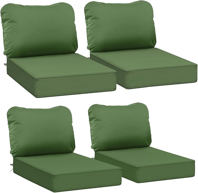 AAAAAcessories Outdoor Deep Seat Cushions, Waterproof, Fade-Resistant Replacement Cushions for Patio Furniture, 25.5" x 25.5" x 5" + 25.5" x 19", Set of 4, Woodland Green