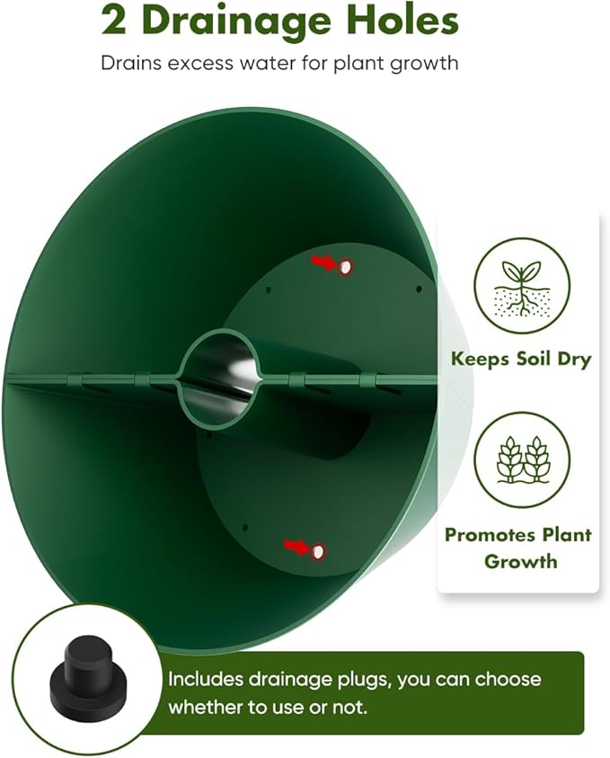 Koutemie 2-in-1 Umbrella Planter for Patio Table & Pole, Half Round Flower Planters Pots with Umbrella Hole Fits Poles Up to 2” Diameter, PVC Post Planter Wrap Around Umbrella for Garden, Green