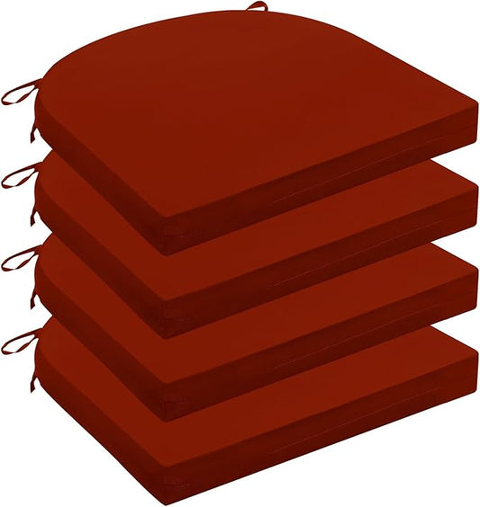 Wellsin Outdoor Chair Cushions for Patio Furniture - Patio Chair Cushions Set of 4 - Water Resistant Round Corner Outdoor Seat Cushions 17"X16"X2", Brick Red