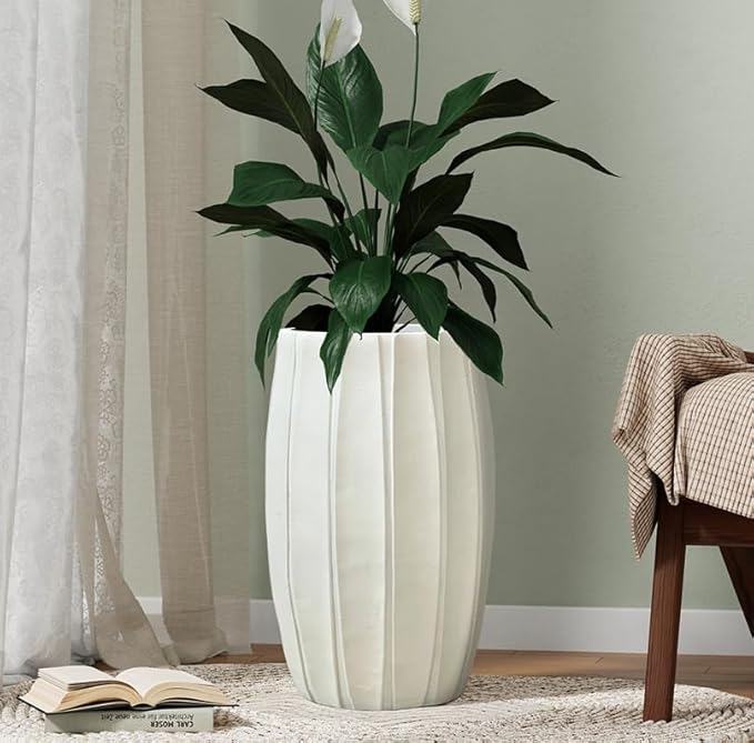 20.5 Inch Tall Planter with Drainage, Large Indoor Outdoor Plant Pot, Modern Decorative Garden Pots for Home Patio Porch, Vertical Ribbed Design