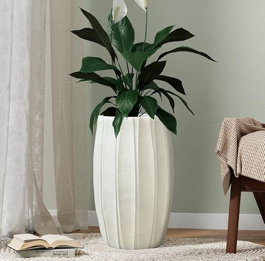 20.5 Inch Tall Planter with Drainage, Large Indoor Outdoor Plant Pot, Modern Decorative Garden Pots for Home Patio Porch, Vertical Ribbed Design