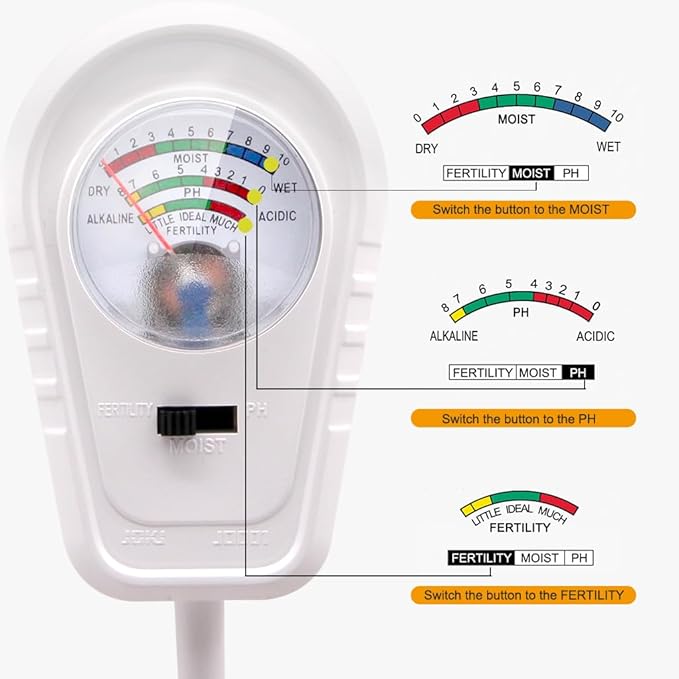 Soil Test Kit 3-in-1, Soil Moisture Meter, Soil PH Meter, Fertility Soil Tester, Soil Tester for Garden, Lawn, Farm, Outdoor & Indoor Use (Misty Dawn White)