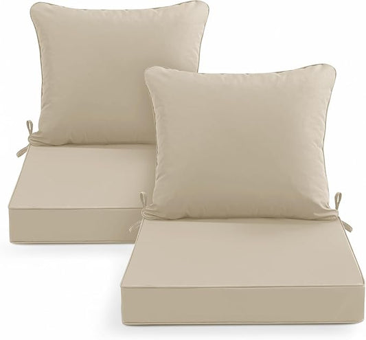 Patio Chair Cushions 22 x 22 Inch, Water Resistant Backrest Pillow and Seat Cushion Set for Outdoor Furniture, Sectional Sofa Cushion Replacments, Cream, Set of 2