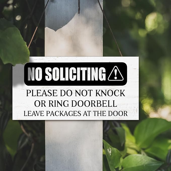 No Soliciting Wood Hanging Sign for Front Door,Do Not Knock or Ring Doorbell Sign for House Home
