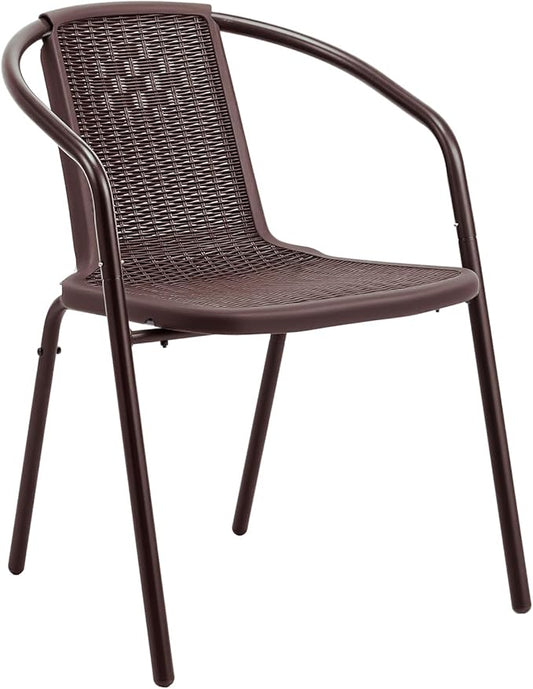 VINGLI PE Rattan Outdoor Dining Chairs Set of 1, Plastic Stackable Patio Chairs for Indoor, Porch, Restaurant, Garden, Brown