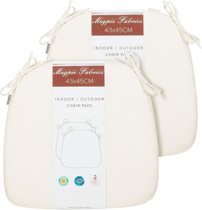 Magpie Fabrics 17"x16"x2" U-Shape Chair Cushions with Ties 4 Count, Outdoor Indoor Waterproof All Weather Seat Pads Decoration for Patio Garden Dining Office - Cream Beige