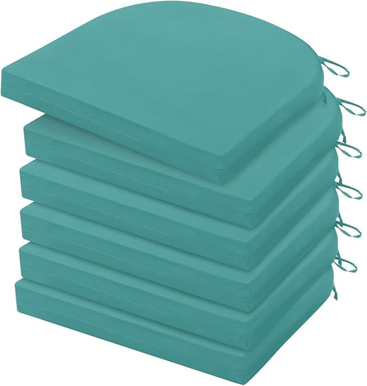 HARBOREST Outdoor Chair Cushions Set of 6, Water Resistant Patio Chair Cushions with Ties, Outdoor Seat Cushions for Patio Furniture, 17"x16"x2", Teal