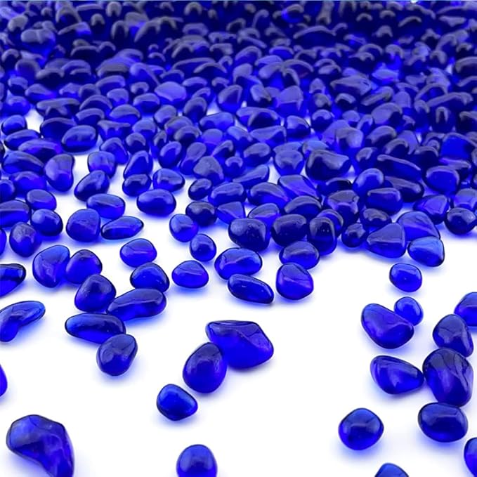 Blue Glass Stones, 0.85LB/385g Aquarium Gravel Rocks, Blue Pebbles for Fish Tank, Sea Glass for Vase Filler Craft