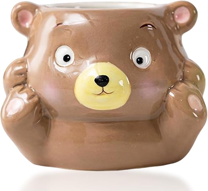 Ceramics Animals Succulent Planters Small Succulent Pots Cute Plant Pots Tabletop Decorations for Indoor Plants Home Office Garden Flower Pot Gifts for Plants Lover (Bear)