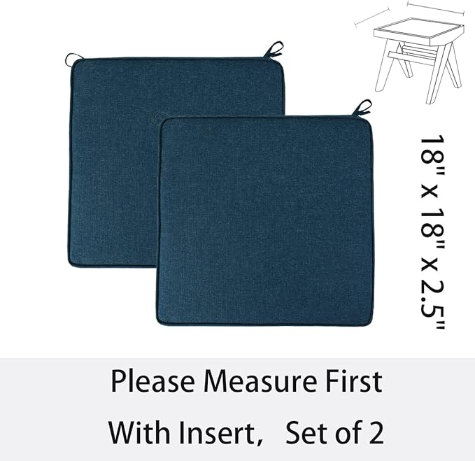 Outdoor Chair Cushions 18x18 Inch,Set of 2,Water Resistant Chair Pads with Ties,Square Seat Cushion 18"x18"x2.5",Patio Chair Cushion for Garden,Backyard Furniture(Denim Blue)