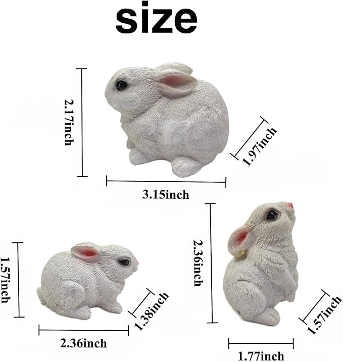 3PCS Bunny Statues Garden Decorations Set, Outdoor Small Light Weight Baby Rabbit Garden Statues for Outside Patio, Porch, or Flower Pots