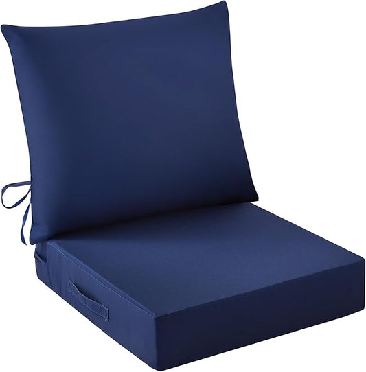 Outdoor Seat Cushion Set, Waterproof & Fade Resistant Patio Chair Cushions, Outdoors Cushion for Patio Furniture, 24 x 24 x 4 Inch, Outdoor Couch Cushions with Handle and Ties, Navy Blue