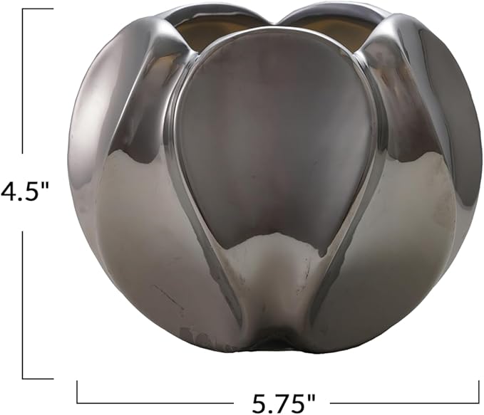 Bloomingville Round Stoneware Planter, Chrome Glazed