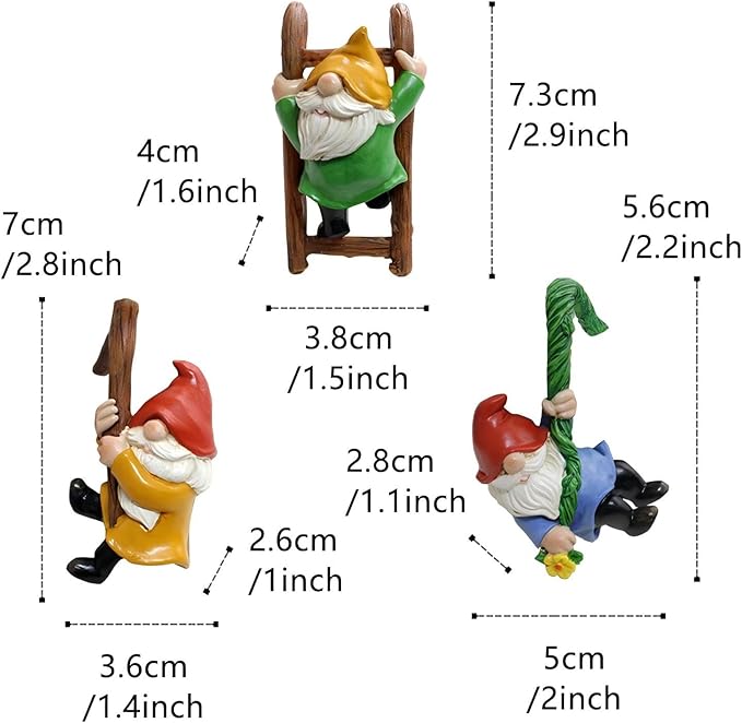 Garden Gnome Pot Climbers Decoration Set, 3 Piece Resin Hanging Figurines, Colorful Climbing Gnomes Statue, Outdoor Decor for Plant Pots, 2.9 Inch Small Garden Gifts