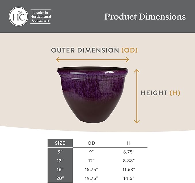 The HC Companies 16 Inch Pizzazz Round Planter Pots with Ceramic Look, Lightweight UV-Resistant Plastic Indoor & Outdoor Planters, 2-Pack Flower Pots for Garden & Home Decor, Purple Violet