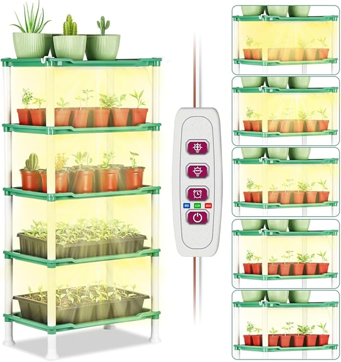 5-Tier Seed Starter Tray, Plant Stand with Grow Lights Full Spectrum Sunlike Plant Light for Indoor/Greenhouse Small Plant Pots, Cell Trays, Succulents, Seedlings Gardening