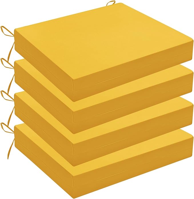 Wellsin Outdoor Chair Cushions for Patio Furniture - Outdoor Cushions for Chairs - Waterproof Patio Chair Cushions Set of 4, 18.5"X16"X3", Yellow