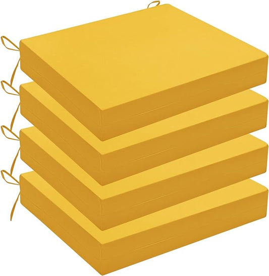 Wellsin Outdoor Chair Cushions for Patio Furniture - Outdoor Cushions for Chairs - Waterproof Patio Chair Cushions Set of 4, 18.5"X16"X3", Yellow