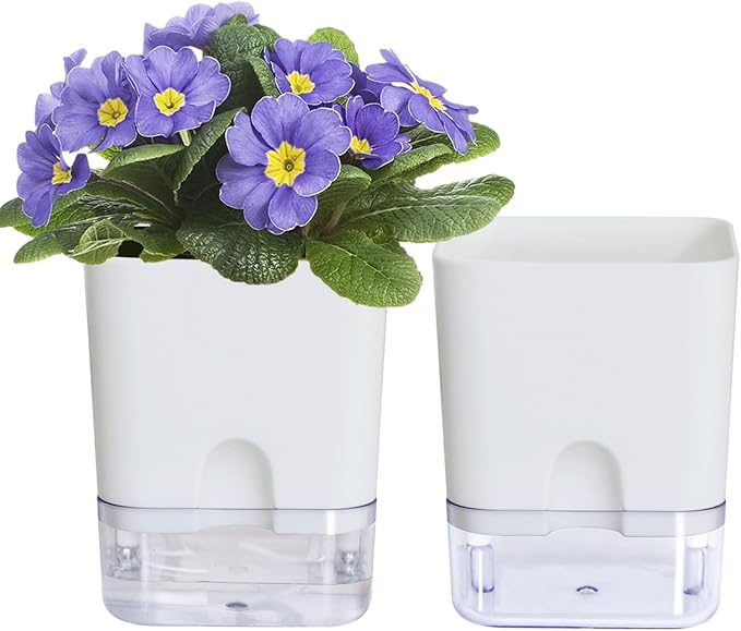 Self Watering Pots for Indoor Plants: African Violet Pots Planter with Visible Reservoir Self Watering Planter for Herb, House Plant Planting