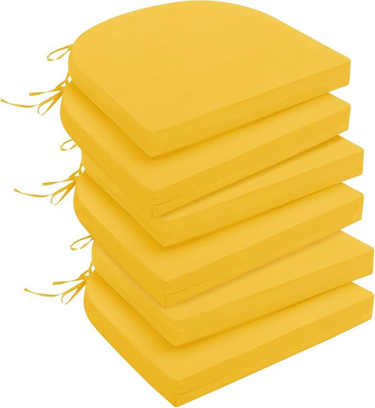 downluxe Outdoor Chair Cushions Set of 6 for Patio Furniture, Water-Resistant Patio Chair Cushions with Ties, High Density Foam Outdoor Seat Cushion, 17" X 16" X 2", Yellow