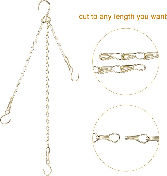 Hotop 12 Set Ceiling Hooks with Hanging Chains for Bird Feeders, Planters, Lanterns, Billboards, Birdbaths, Grow Lights, Chalkboards, Wind Chime and Other Ornaments, Chain Hook DIY (Gold)