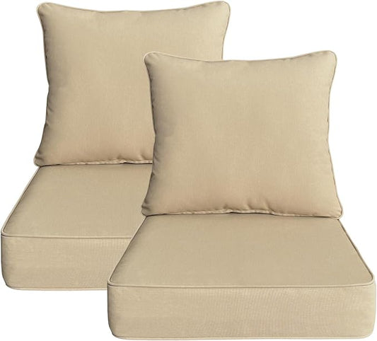 Outdoor 22"x24" Deep Seat Patio Cushion Set of 2, Outdoor Chair Cushions with Water-Resistant UV Resistant Weather Resistant Sectional Sofa Pad and Removable Covers,Beige