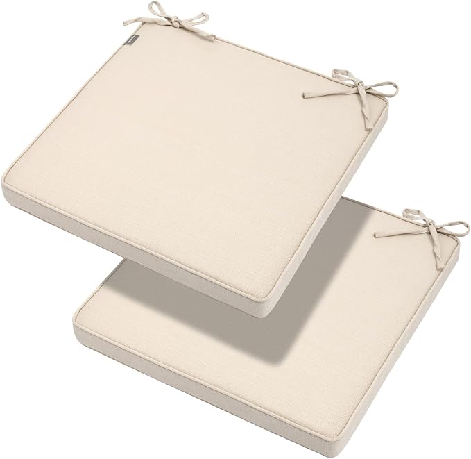 Magpie Fabrics Indoor Outdoor Waterproof Square Chair Cushion, 18" x 18" x 2.5", 2 Pack, Water Resistant Seat Cushions, for Patio Garden Office, Beige