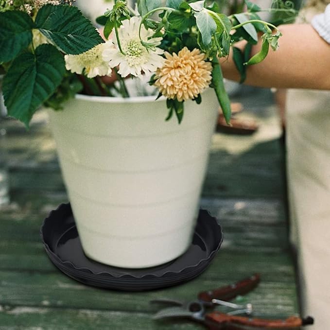 12 Pack Plastic Black Round Wave Plant Saucer,Durable Heavy Duty Flower Plant Pot Drip Tray Container for Home Garden Indoor and Out Door Plant (6 Inch/8 Inch/10 Inch)