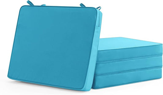 Outdoor Chair Cushions Set of 4: Waterproof & Fade Resistant Seat Cushion for Patio Furniture - 19 x 19 x 2 Inch Chair Pads with Ties and Hidden Zipper - Patio Chair Cushion Replacement, Teal