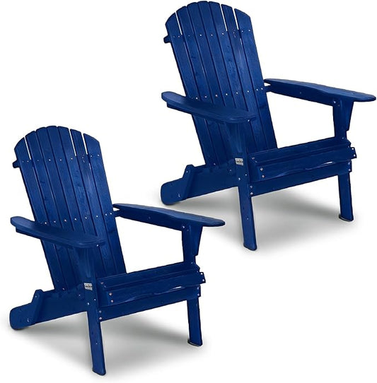 VINGLI Folding Adirondack Chairs Set of 2, Wood Adirondack Chair for Outdoor, Foldable Fire Pit Chairs for Patio, BBQ, Porch, Yard, Pool, Blue