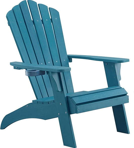 Psilvam Adirondack Chair, Oversized Poly Lumber Fire Pit Chair with Cup Holder, 350Lbs Support Patio Chairs for Garden, Weather Resistant Outdoors Seating, Relaxing Gift for Father & Mother (1,Blue)