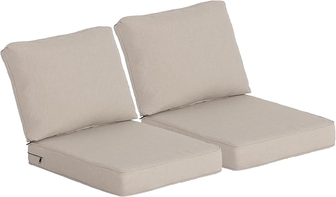 24x27.5 Inch Outdoor Deep Seat Cushions Set of 2,Thick High-Density Foam, Water-Resistant, Piped Edges & YKK Hidden Zipper for Patio Furniture,Putty