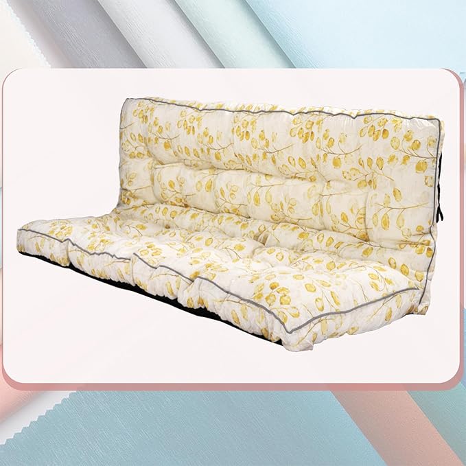 2-3 Seat Swing Replacement Cushion, Outdoor Bench Cushions with Backrest Thicken 4", Patio Furniture Garden Porch Loveseat Glider Pad Anti-Fading Waterproof (Yellow Leaf, 40x63in-thicken)