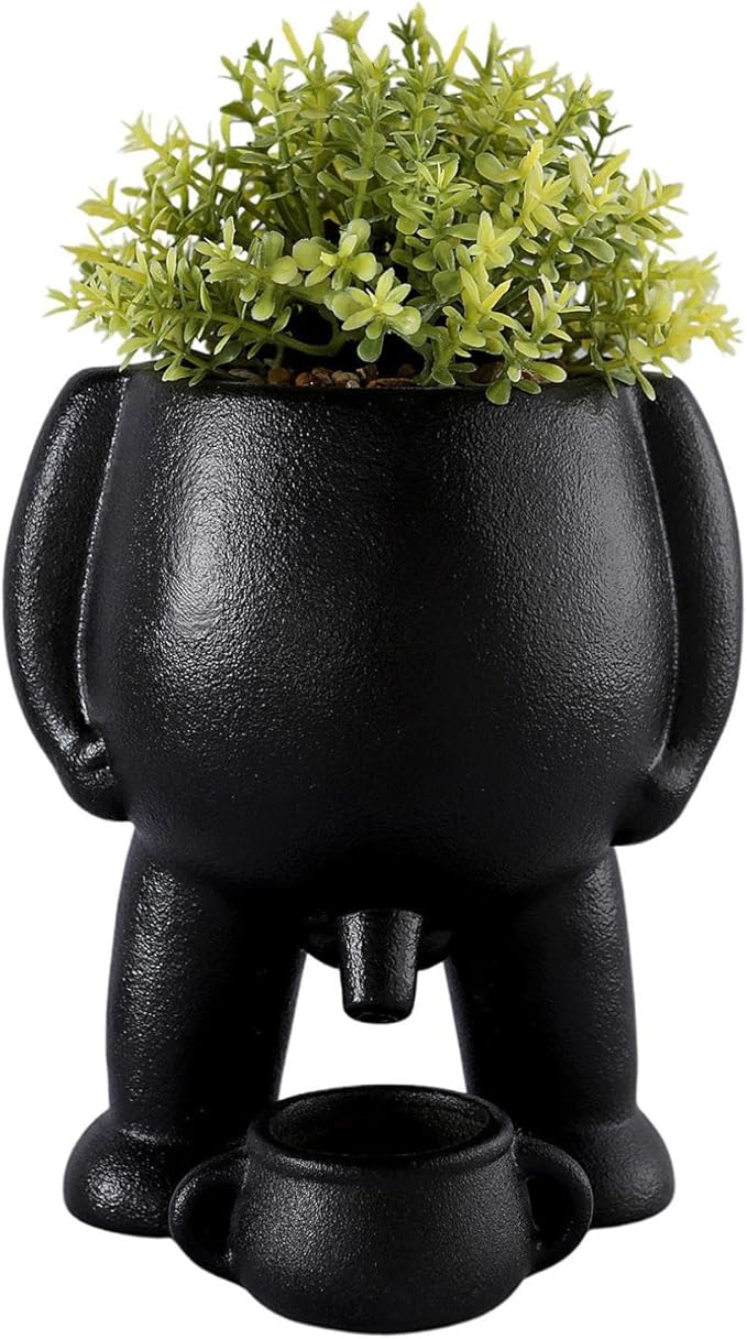 Ceramic Funny Plant Pots Piss Pot Planter Novelty Gift Tabletop Peeing Planters Small Flower Pots Vase with Drainage Hole for Plants Flowers Home Office Garden Decor, Black