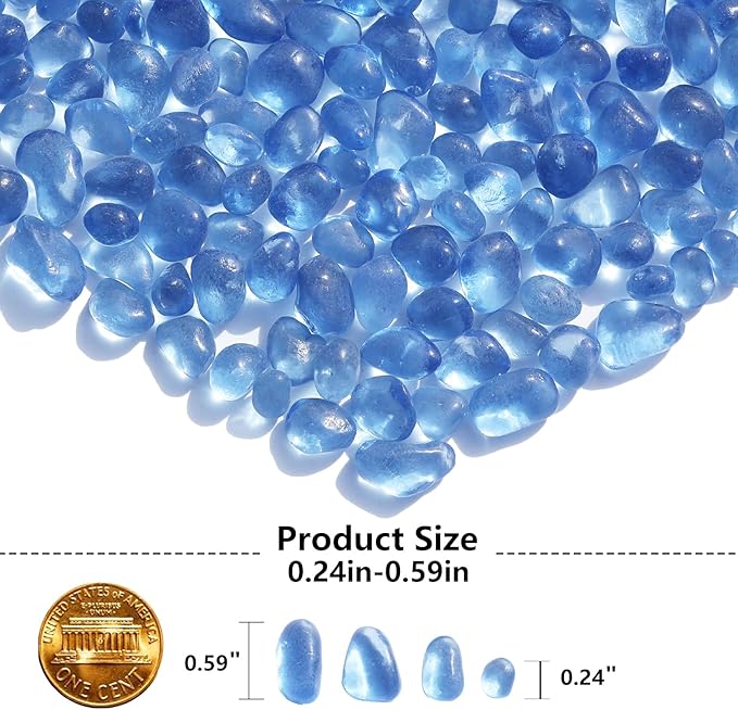 Sea Glass Stones - Light Blue Clear Glass Pebbles Gemstones - Perfect for Aquarium Rocks, Fish Tank Gravel, Vase Fillers, DIY Crafts, and Home Decor (0.9LB/14oz)