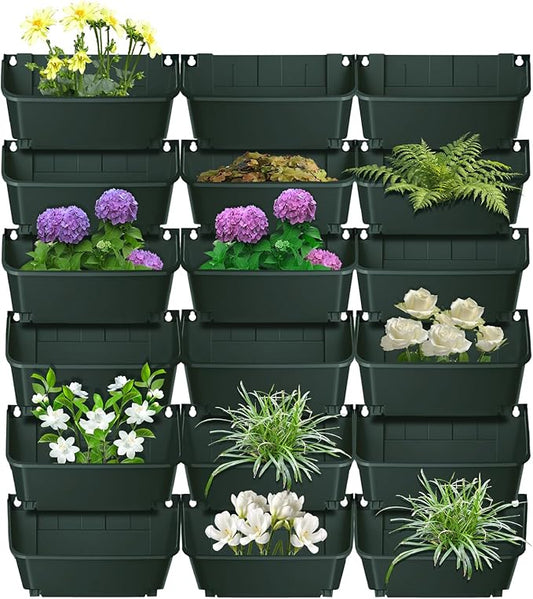 18 Hanging Vertical Wall Planter, Outdoor/Indoor Vertical Garden Planter with Automatic Drip Mechanism and Buckle Fixation Pot Balcony Plant Vegetable Fruit Herb Hanging Pocket (Dark Green)