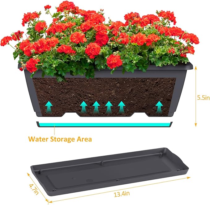 smusei 4 Pack 17 Inch Window Boxes Planters Deck Railing Planter Boxes Adjustable Balcony Planters Railing Hanging, Rectangular Fence Rail Hanging Planter for Outdoor Plants Flower Pots Herb