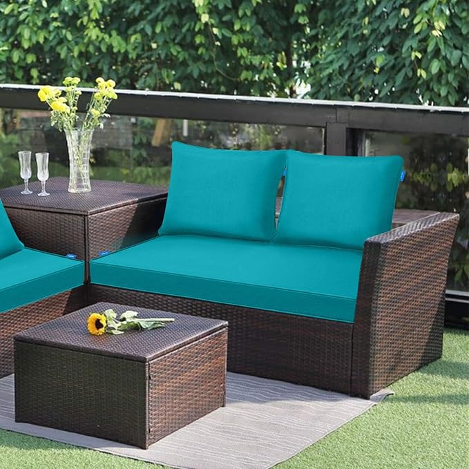 Outdoor Loveseat Cushion Set 44''x24'', Outdoor Cushions for Patio Furniture with Fastness Cover, Water Repellent Outdoor Seat Cushion and Couch Back Cushions for Bench, Swing (Aqua Green, 2 Sets)