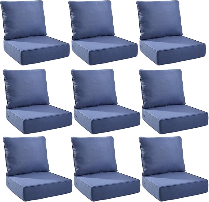 Outdoor Cushion Set for Furniture Patio Furniture, UV Resistant, Water Resistant - 6 Inch Thick Foam Garden Cushions– 24x24 Inch Patio Seat Covers for Chair/Sofa/Couch | Blue | 9-Pack |