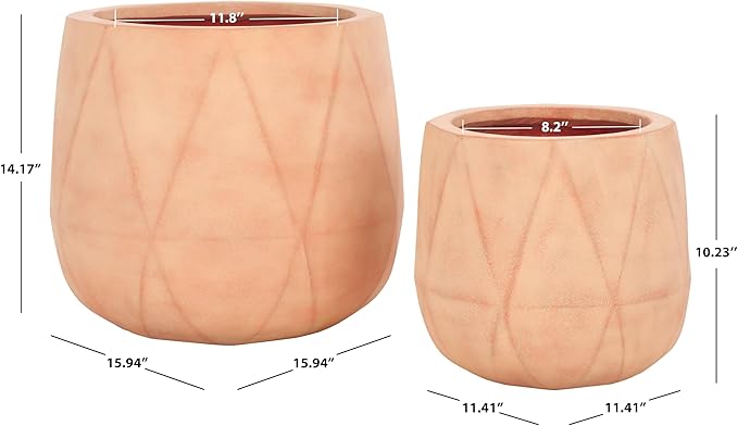 SAFAVIEH Outdoor Collection Kane Terracotta Cement Ficonstone Planter Pot Set of 2