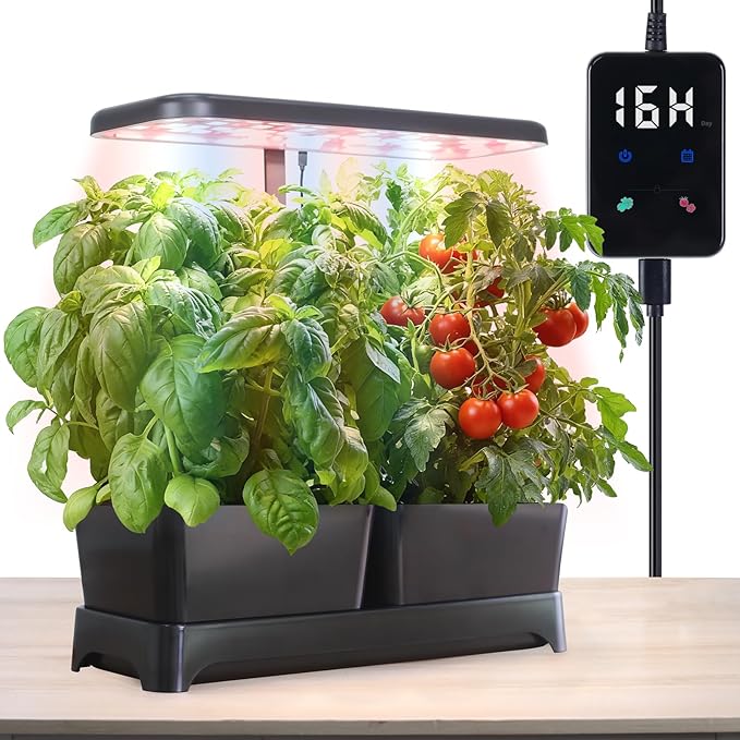 Indoor Garden Led Grow Light, Full Spectrum LED Grow Lamp for Indoor Plants with Intelligent Controller, Height Adjustable, Ideal for Home Desk Plant Lighting (Black, 16 * 6.3 * 7.1 inch)