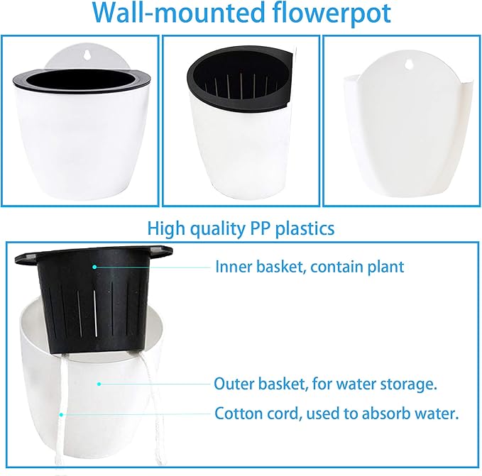 7Pack Self-Watering Plant Flower Pot Wall Hanging Plastic Planters Size 3 inch with 7 Hooks Replacement for Plants Flowers Indoor Outdoors