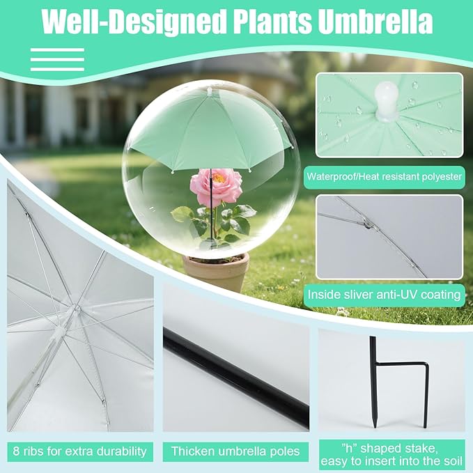 Plant Umbrellas for Outdoor Plants, 24" Garden Plant Umbrella Sun Shade Cover for Potted Plants, Garden Beds and Flower Pots, Provide Sun Protection to ‌Shield Plants from UV Rays Block Blazing Sun
