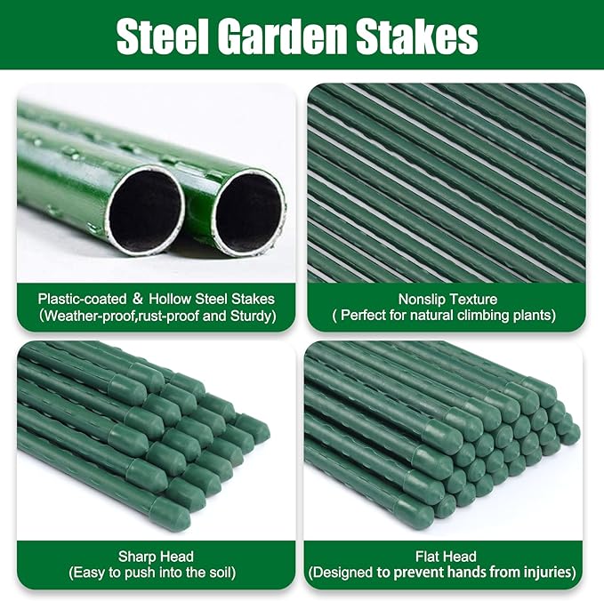 Garden Stakes 36 Inches Steel Plant Stakes Tomato Stakes 3ft Pack of 25