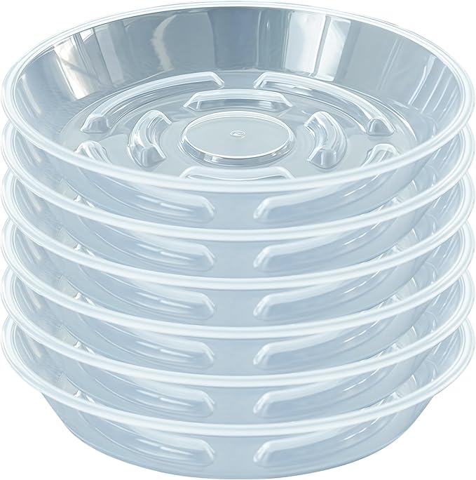 6 Packs Plant Saucer, Clear Pot Tray 6 8 10 12 14 Inch Plastic Flower Planter Saucers and Drip Trays for Indoors Outdoors, Heavy Durable Plant Plate Water Catcher (6 Inch)