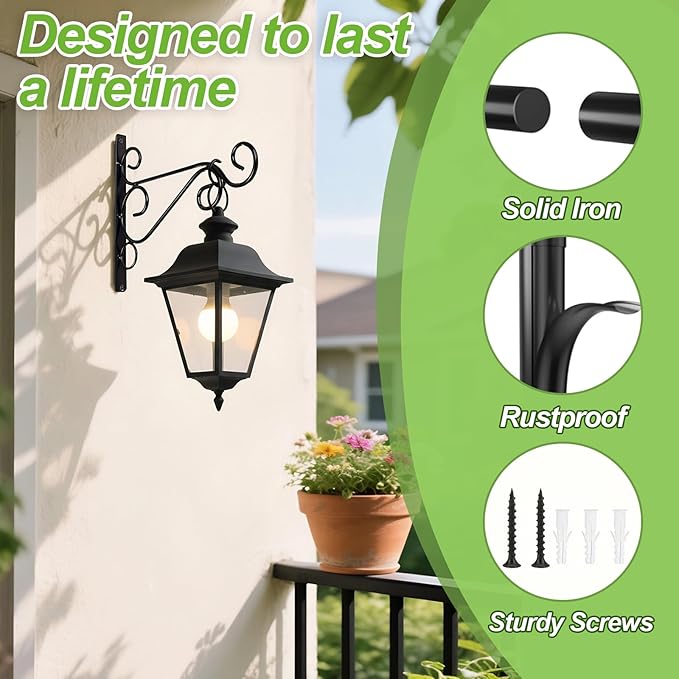 2 Pack Wall Mounted Plant Hanger – Heavy-Duty Metal Hooks for Indoor & Outdoor Planters, Lanterns, Wind Chimes & Decorative Hanging
