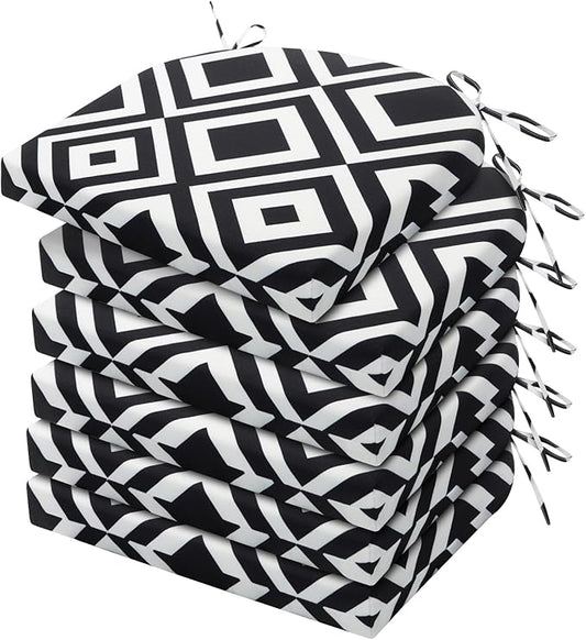 HARBOREST Outdoor Chair Cushions Set of 6, Water Resistant Patio Chair Cushions with Ties, Outdoor Seat Cushions for Patio Furniture, 17"x16"x2", Black/White Diamond